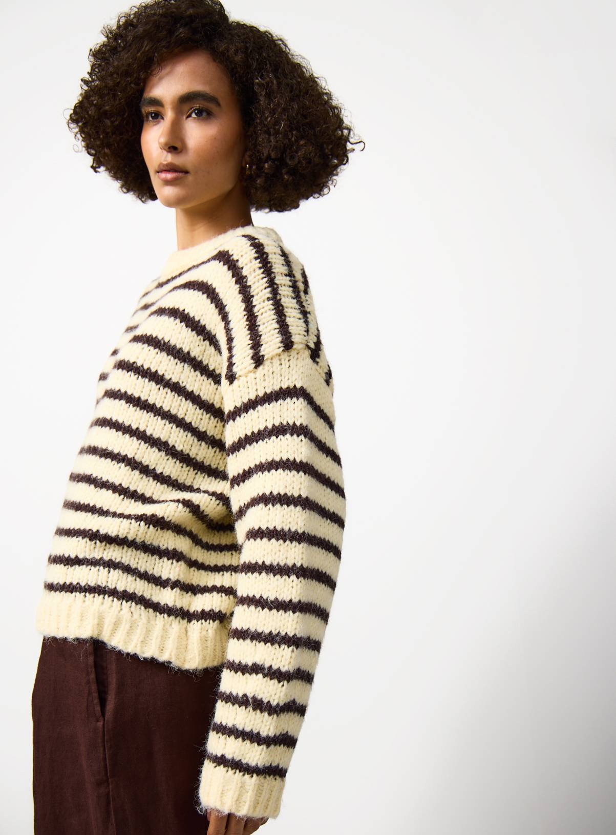 Cream Stripe Print Slouch Fit Knitted Jumper XL - Image 2